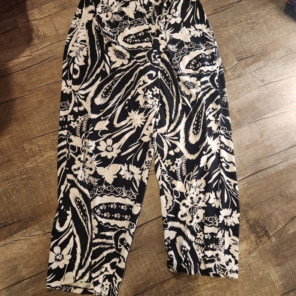 Melissa Paige Womens Casual Pants Black White Paisleys Wide Leg 1x